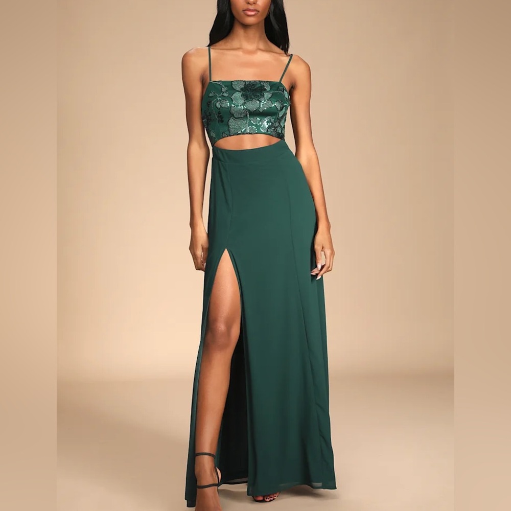 Lulus Green Sequin Maxi Dress All-Nighter Size Small - Only Worn Once